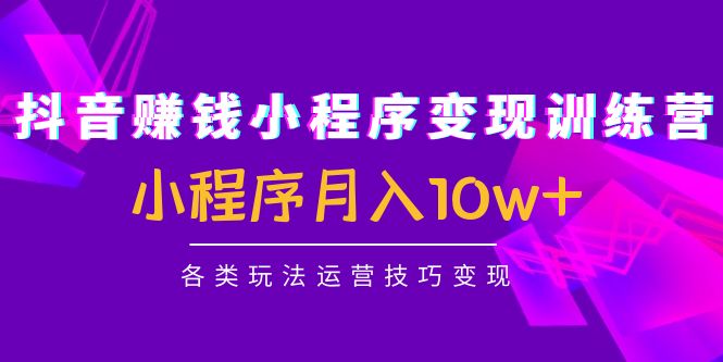 【副业项目4765期】抖音赚钱小程序变现训练营：小程序月入10w+各类玩法运营技巧变现-掘金计划