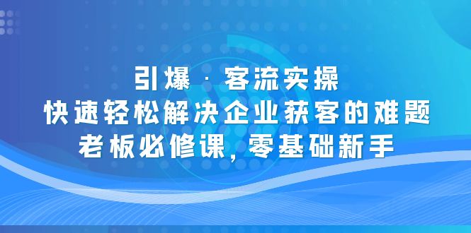 【副业项目5343期】引爆·客流实操：快速轻松解决企业获客的难题，老板必修课，零基础新手-掘金计划