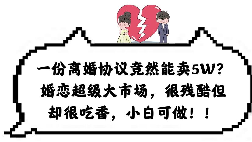 【副业项目6217期】一份离婚协议竟然能卖5W？婚恋超级大市场，很残酷但却很吃香，小白可做-掘金计划