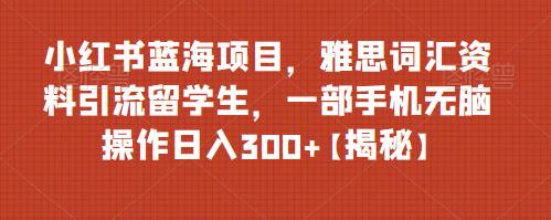 【副业项目6767期】小红书蓝海项目，雅思词汇资料引流留学生，一部手机无脑操作日入300+【揭秘】-掘金计划
