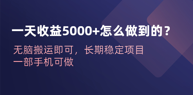 【副业项目6540期】一天收益5000+怎么做到的？无脑搬运即可，长期稳定项目，一部手机可做-掘金计划