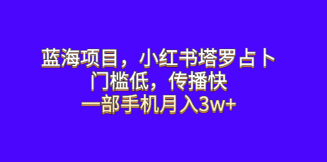 【副业项目6528期】蓝海项目，小红书塔罗占卜，门槛低，传播快，一部手机月入3w+-掘金计划