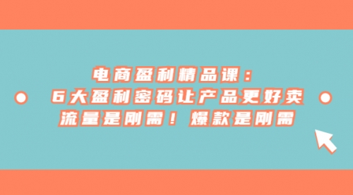 【副业项目7132期】电商盈利精品课：6大盈利，密码让产品更好卖，流量是刚需-掘金计划