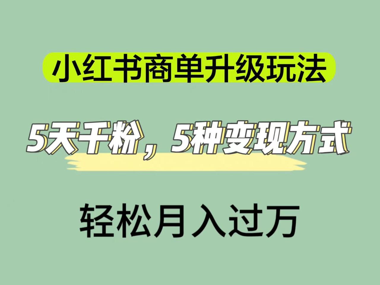 【副业项目7497期】小红书商单升级玩法，5天千粉，5种变现渠道，轻松月入1万+-掘金计划