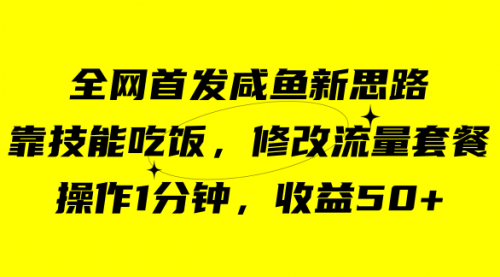 【副业项目7720期】咸鱼冷门新玩法，靠“技能吃饭”，修改流量套餐，操作1分钟，收益50+-掘金计划