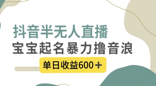 【副业项目8385期】抖音半无人直播，宝宝起名，暴力撸音浪，单日收益600+-掘金计划