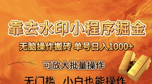 【副业项目8504期】去水印小程序+拼多多 无脑搬砖 ，单号日入1000+-掘金计划
