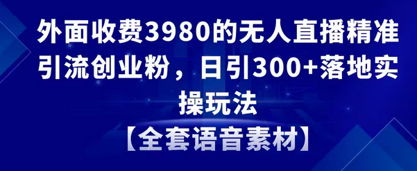 【副业8884期】无人直播精准引流创业粉，日引300+落地实操玩法【全套语音素材】-掘金计划