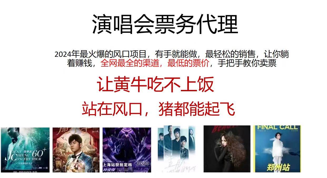 演唱会2024票务代理，全网最低的票价，手把手教你卖票，日入2000+-掘金计划
