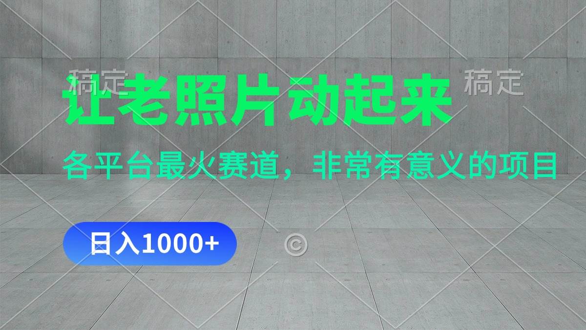 让老照片动起来，一天变现1000+，各平台最火赛道，看完就会-掘金计划
