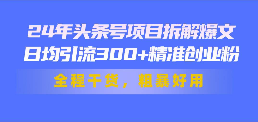 24年头条号项目拆解爆文，日均引流300+精准创业粉，全程干货，粗暴好用-掘金计划