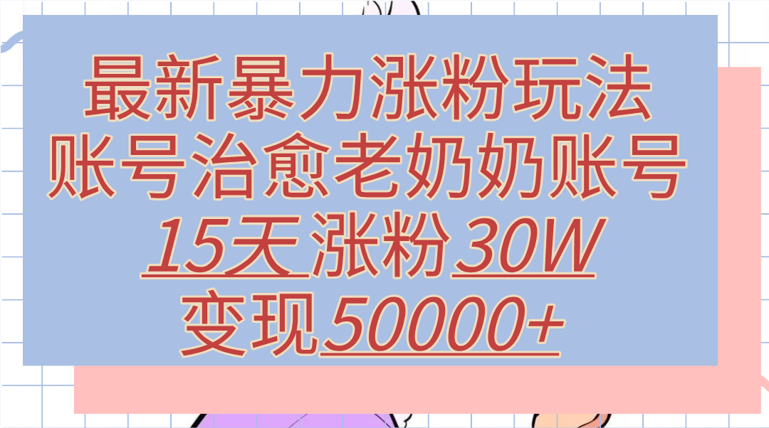 最新暴力涨粉玩法，治愈老奶奶账号，15天涨粉30W，变现50000+【揭秘】-掘金计划