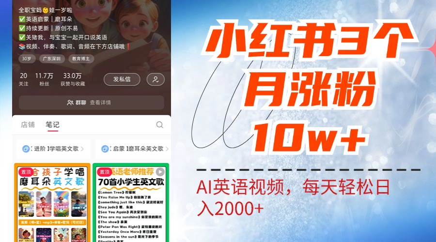 小红书三个月涨粉10W！AI英语视频0成本制作，每天轻松日入2000+-掘金计划