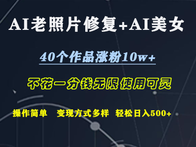 AI老照片修复+AI美女玩发  40个作品涨粉10w+  不花一分钱使用可灵  操作简单  变现方式多样话   轻松日去500+-掘金计划