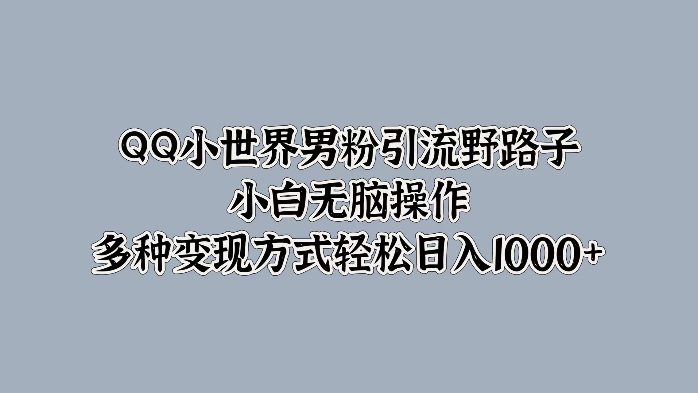 QQ小世界男粉引流野路子，小白无脑操作，多种变现方式轻松日入1000+-掘金计划