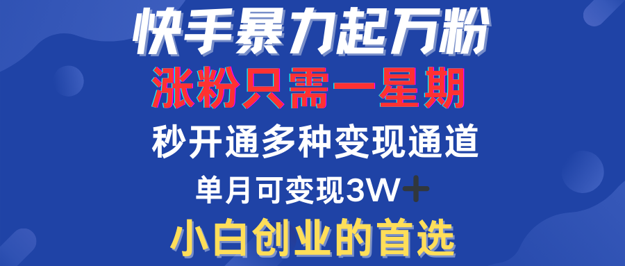 快手暴力起万粉，涨粉只需一星期！多种变现模式-掘金计划