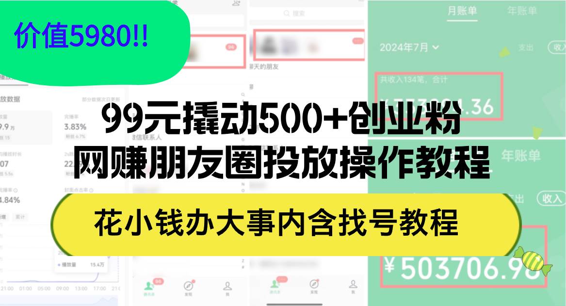 99元撬动500+创业粉，网赚朋友圈投放操作教程价值5980！花小钱办大事内…-掘金计划