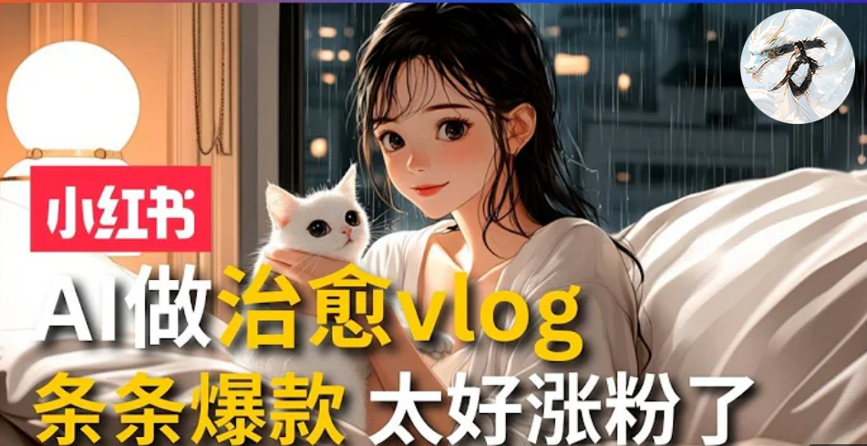 AI治愈系vlog动画视频，小红书7天 涨粉破千，商单报价1500+，0成本制作，日入2000+，有手就会 -掘金计划