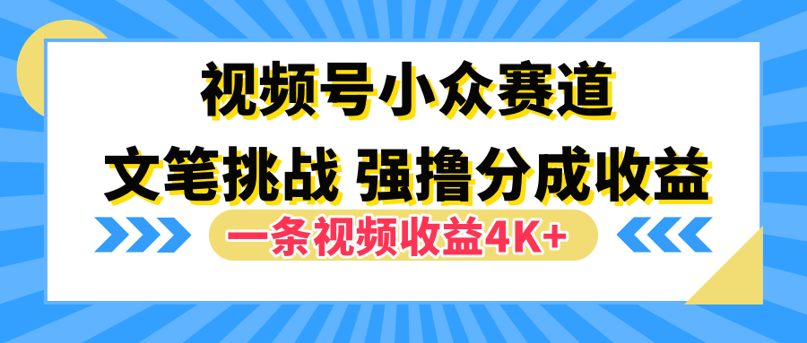 视频号小众赛道，文笔挑战，一条视频收益4K+-掘金计划