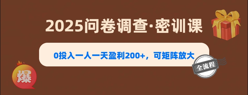 2025《问卷调查》0投入一人一天盈利200+，可矩阵放大-掘金计划