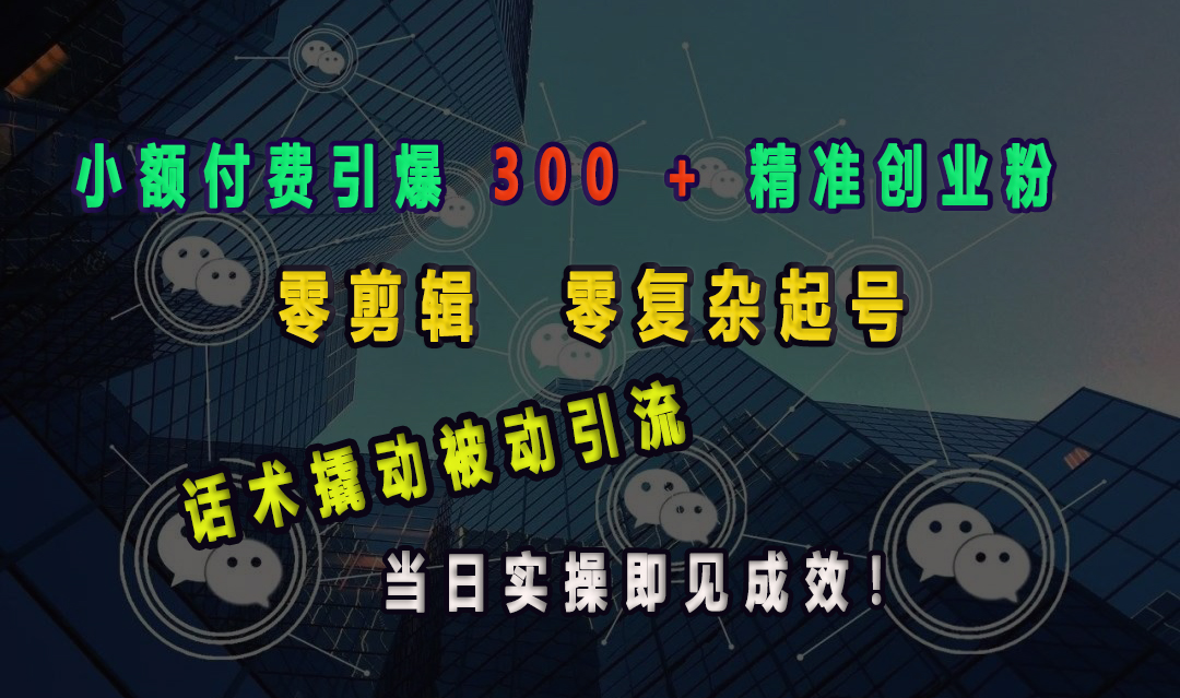 小额付费引爆 300 + 精准创业粉，零剪辑、零复杂起号，话术撬动被动引流，当日实操即见成效！-掘金计划