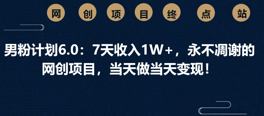 男粉计划6.0：7天收入1W+，永不凋谢的网创项目，当天做当天变现！-掘金计划
