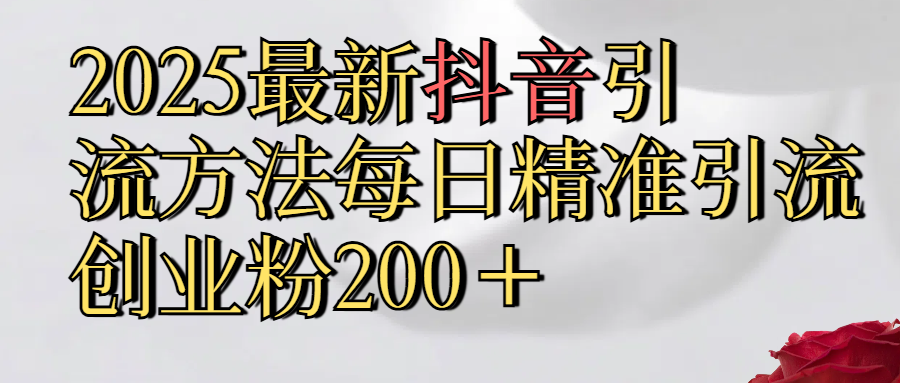 2025最新,抖音引流,方法每日精准引流创业粉300＋-掘金计划