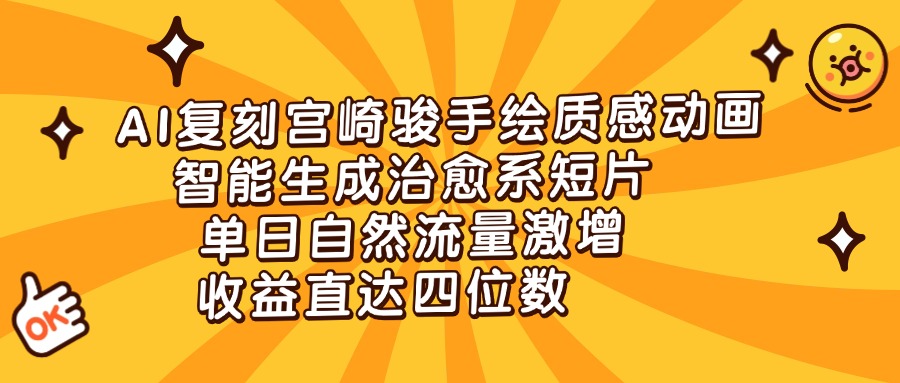 AI复刻宫崎骏手绘质感动画，智能生成治愈系短片，单日自然流量激增，收益直达四位数-掘金计划